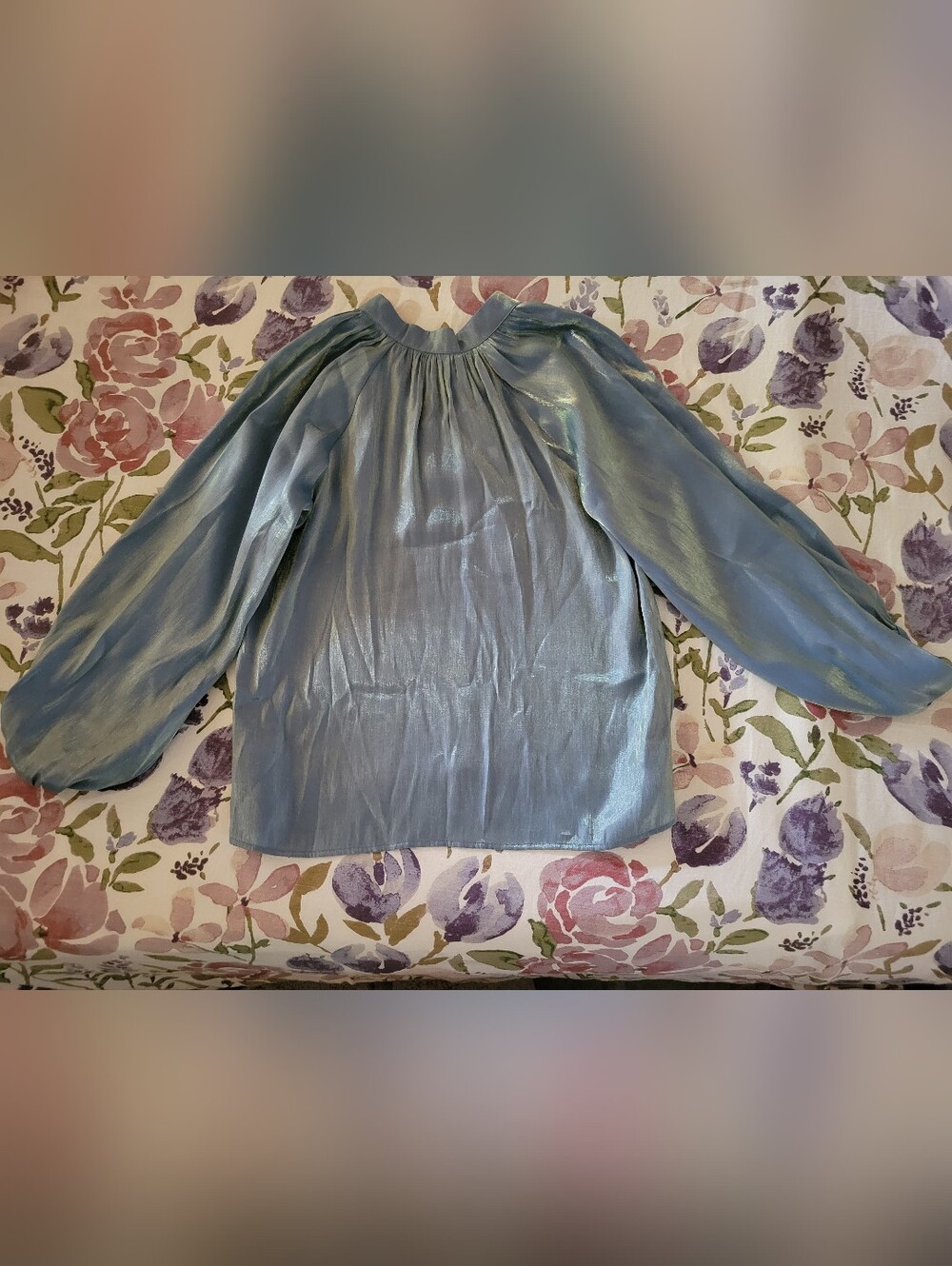 Ciebon Teal Blouse with Metallic Gold Sheen and Tassel Tie - Picture 10 of 12